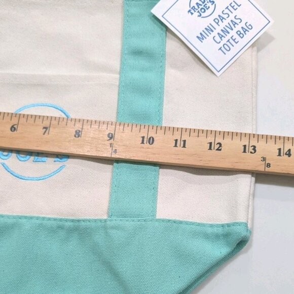 NWT Trader Joes Mini Pastel Canvas Tote Bag Green - Picture 3 of 5
